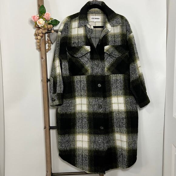 Steve Madden Chloe Shacket Black Plaid Stitch Size Small - Picture 1 of 7
